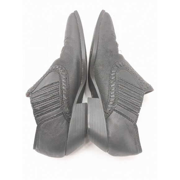 Western Black Leather Pointed Toe Cowboy Ankle Low Heel Bootie Size 6 - Picture 4 of 8